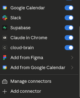 mcp connector list showing cloud-brain enabled