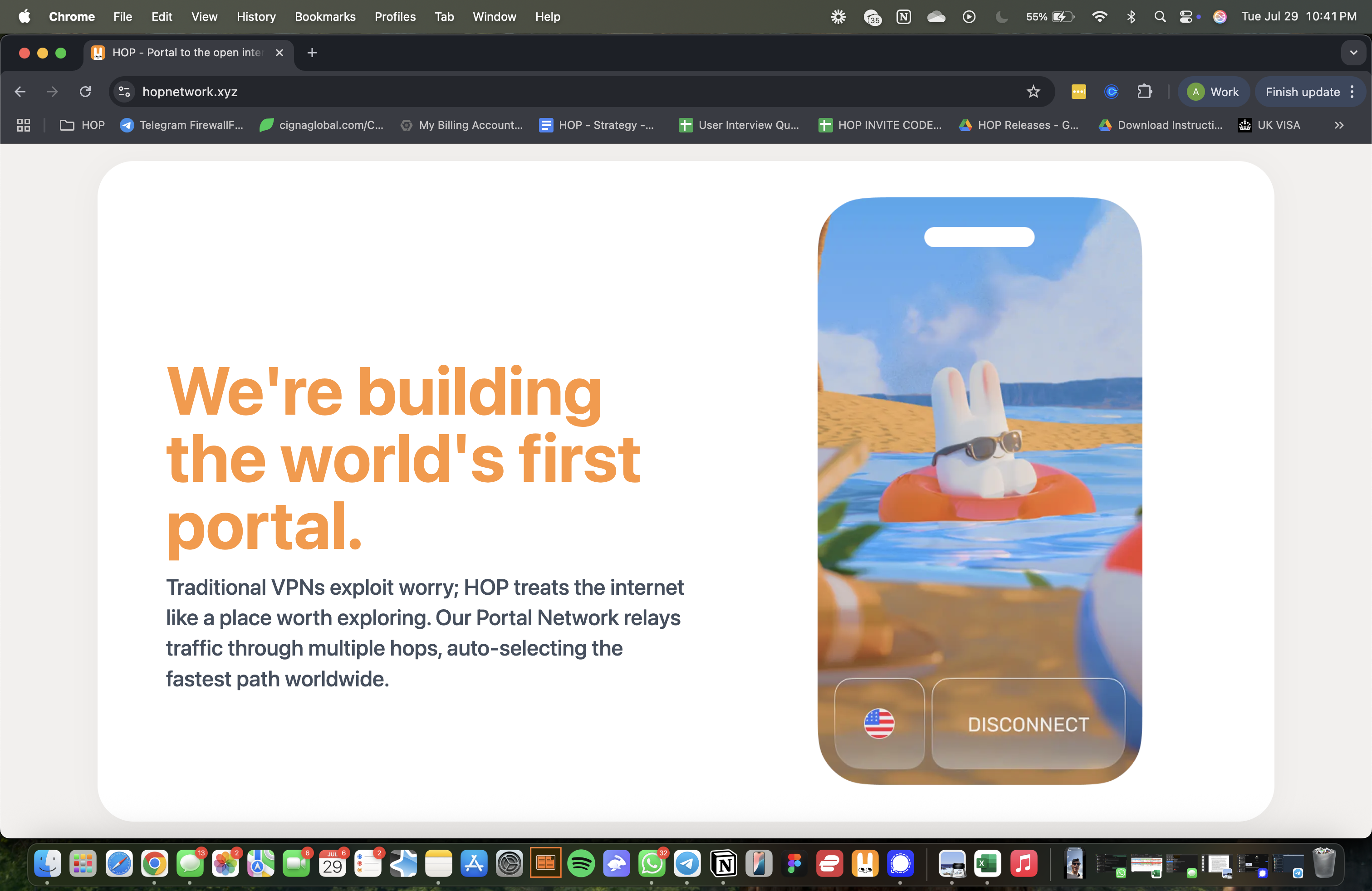 HOP app concept with bunny mascot and connection controls